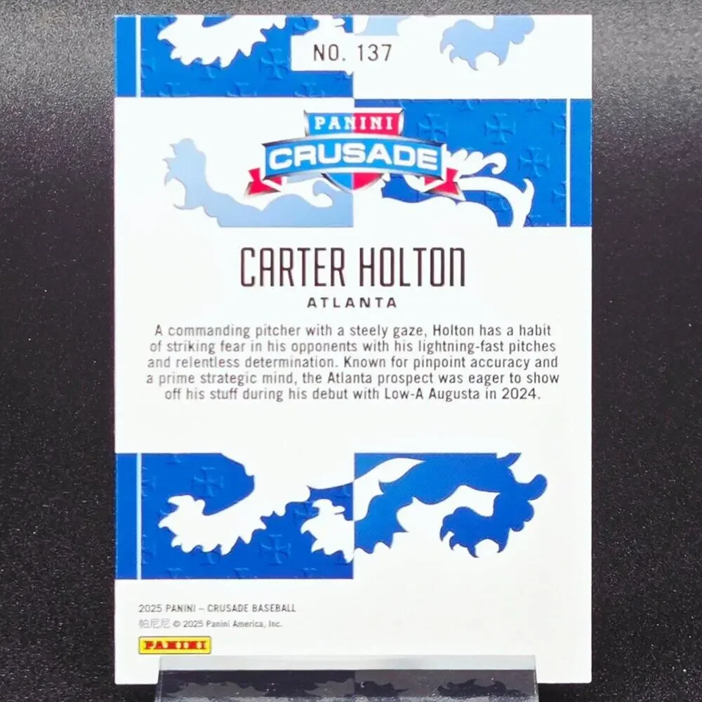 2025 Carter Holton 1/1 Platinum Atlanta Braves Top Prospect - Picture 3 of 3